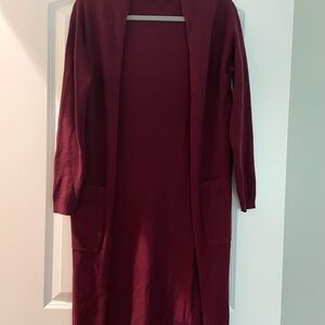 Love Tree Burgundy Wool Long Open Cardigan